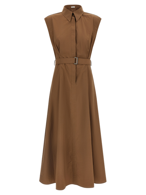 Cotton Midi Dress — Brown