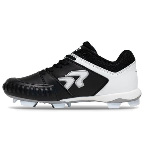 Ringor RIP-IT Flite Softball Turf Shoes with Pitching Toe - Lightweight and Durable Softball Shoes for Women - Black and White