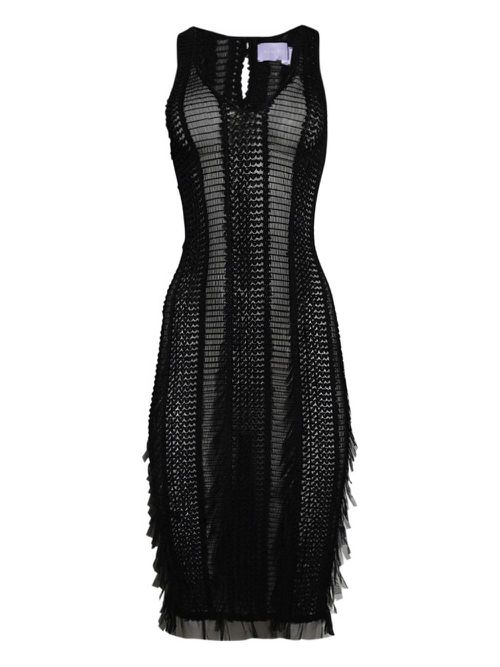 Feather-detailing midi dress - Black
