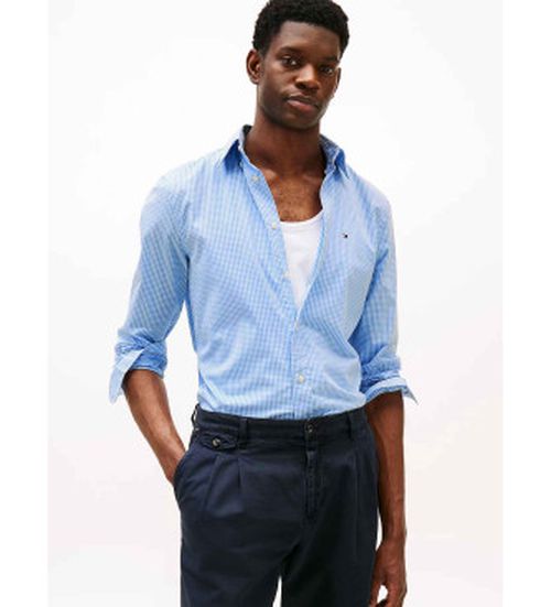 Tommy Hilfiger for man. MW0MW37548 Poplin shirt with blue regular fit (XL), Casual, Cotton, Classic, Long sleeve