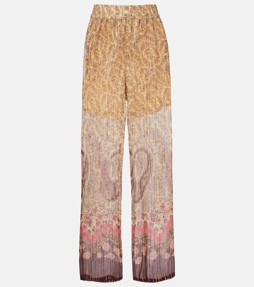 Printed silk-blend wide-leg pants