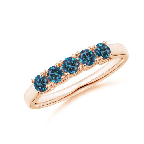 Angara 0.43 Carat Half Eternity Five Stone Enhanced Blue Diamond Wedding Ring in 18K Rose Gold