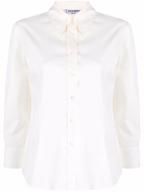 2000s crop-sleeved silk shirt - White