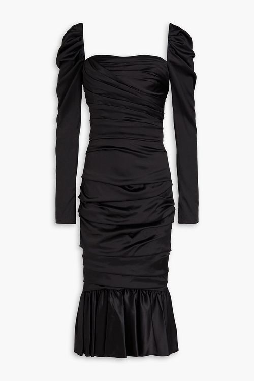 Fluted silk-blend satin midi dress