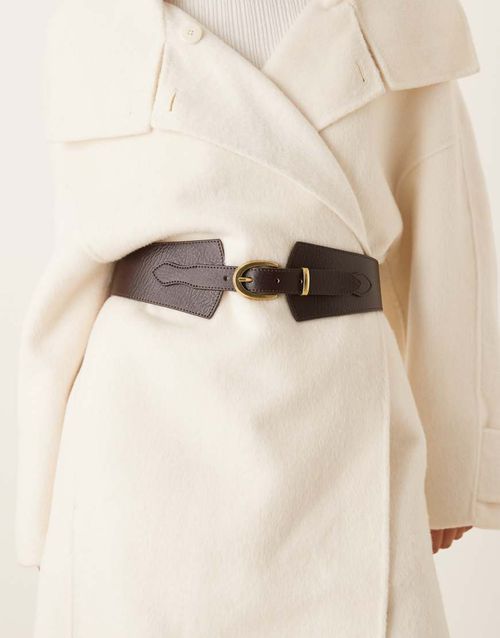 Wide buckle detail belt in dark brown
