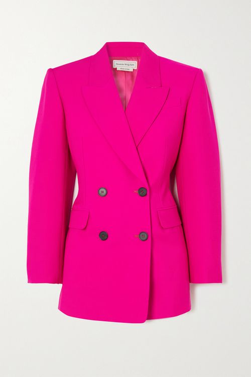 Double-breasted Wool Blazer - Pink - 40