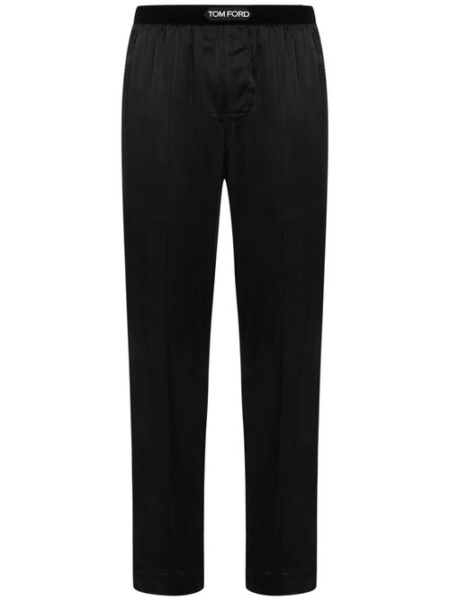 Silk-Blend with Velvet Waistband Trousers — Black