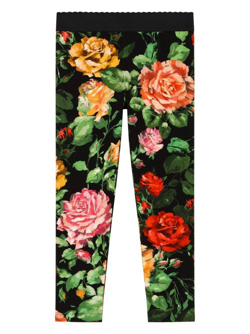 Rose-print slip-on leggings - Black