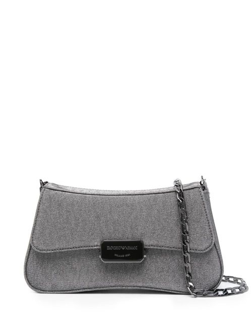 Logo-plaque glittered shoulder bag - Silver