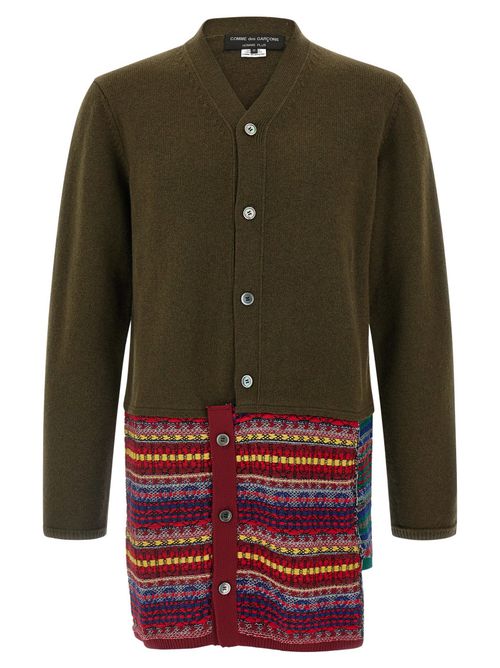 Green V-Neck Patchwork Cardigan