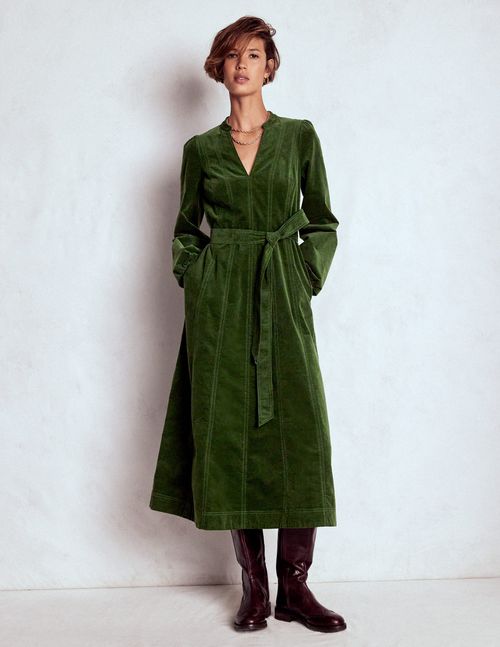 Ros Panelled Cord Midi Dress Green Fir
