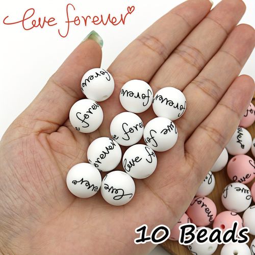 TEMU 10/20/30pcs Printed Silicone Beads - Pink And White Bulk For , Bracelet And Craft Making, Without Battery