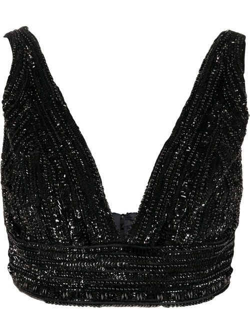Bead-embellished cropped tank top - Black