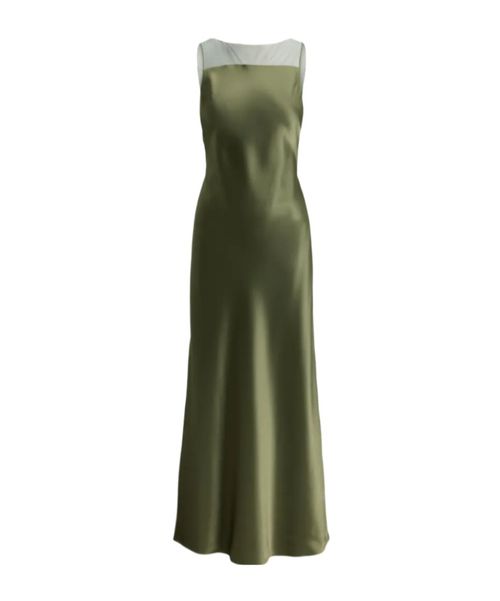 Sheer-panel satin dress