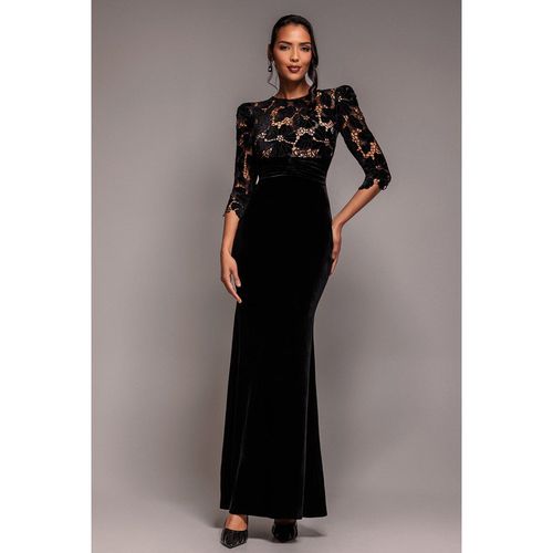 Goddiva Scalloped Velvet Crochet Maxi Dress - Black