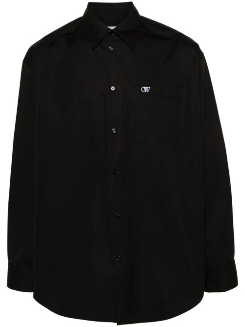 Logo-embroidered cotton shirt - Black
