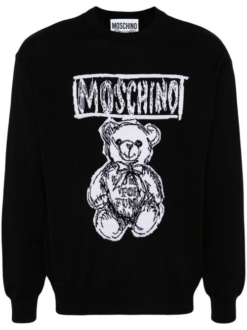 Teddy Bear-intarsia wool jumper - Black
