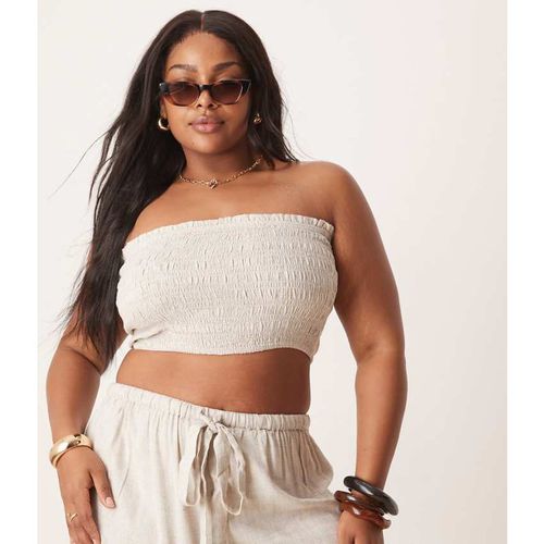 ASOS CURVE Womens DESIGN Isabel mix & match linen blend shirred bandeau beach top in natural - Stone