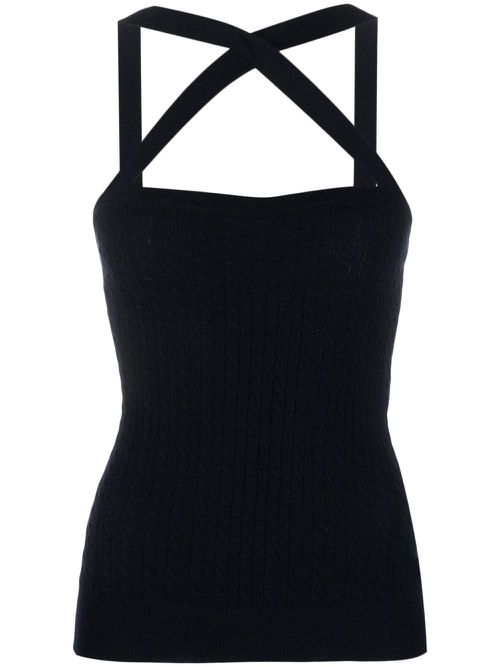 Cable-knit halterneck top - Blue
