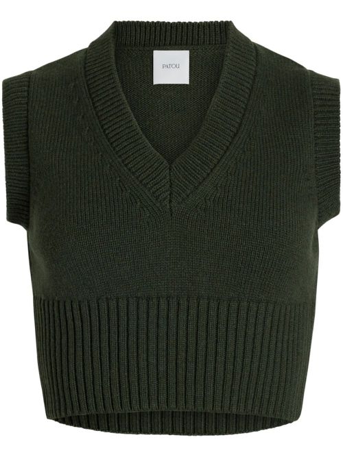 Cropped v-neck vest - Green