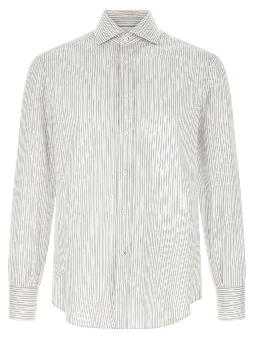 Vertical-Striped Cotton Shirt — Blue