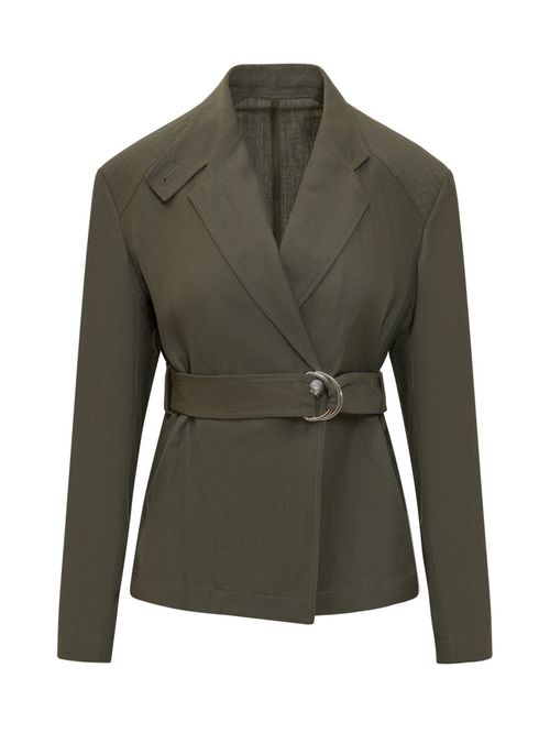 Green Solid Notched Lapel Blazer