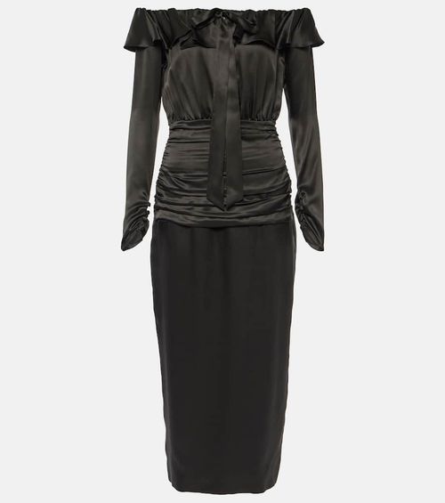 Off-shoulder silk midi dress