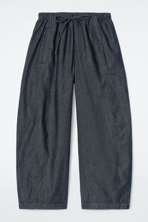 RELAXED BARREL-LEG DENIM DRAWSTRING PANTS