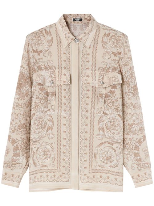 Barocco-print crepe de chine shirt - Neutrals