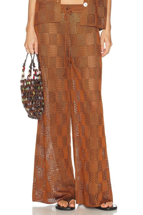 Calle Del Mar Checkers Pant in Suede - Brown. L also in M