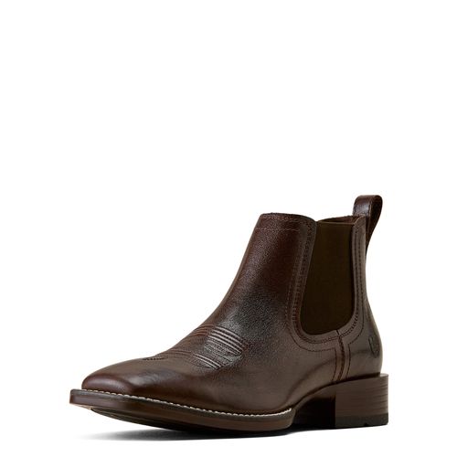 Men's Booker Chelsea Wide Square Toe Western Boots in Chocolate Chip Leather, D Medium Width, Size 7, by
