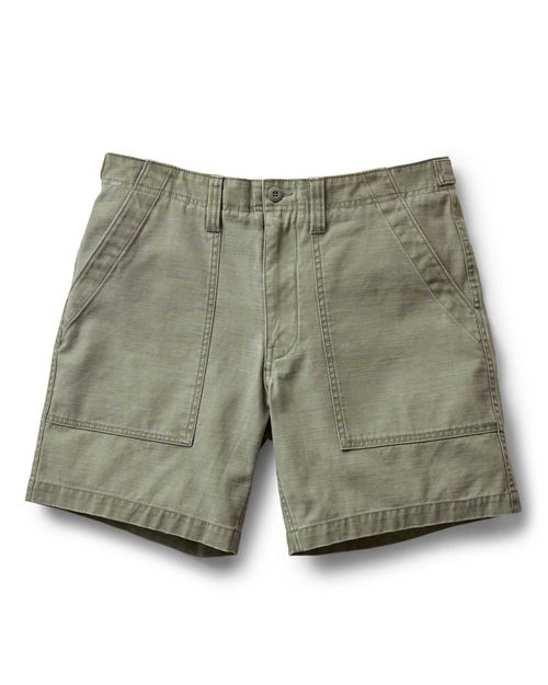 Men's Organic Cotton Surplus Short in Field Olive Reverse Sateen