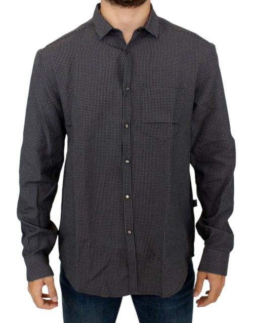 Linen-Blend Check Shirt — Gray