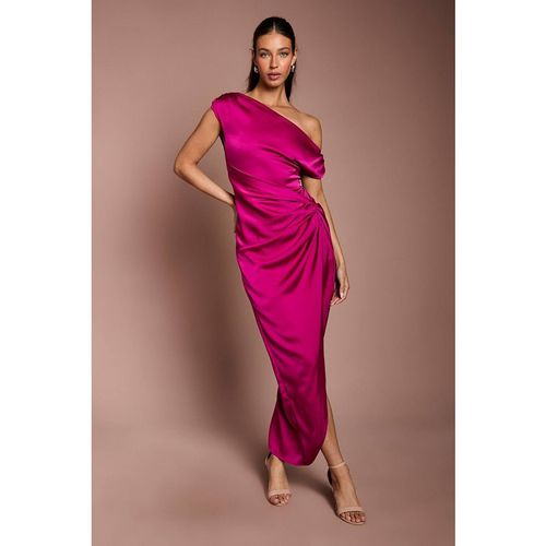Coast Women's One Shoulder Ruched Satin Maxi Dress in Magenta