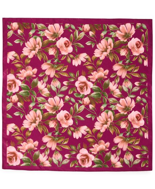 Vintage-Inspired Watercolor Floral Square Scarf - Berry Blush Multi