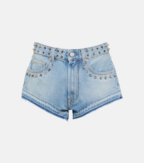 Embellished mid-rise denim shorts