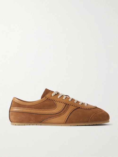 Leather-trimmed Suede Sneakers - Brown