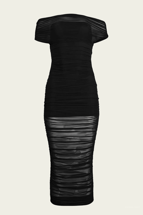Noel Mesh Midi Dress in Black