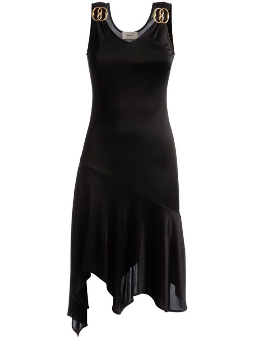 Logo-plaques asymmetric midi dress - Black