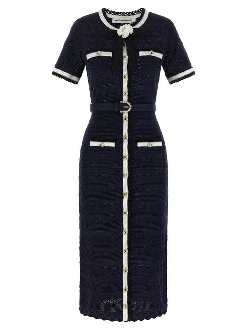 Pointelle Knit Midi Dress — Navy