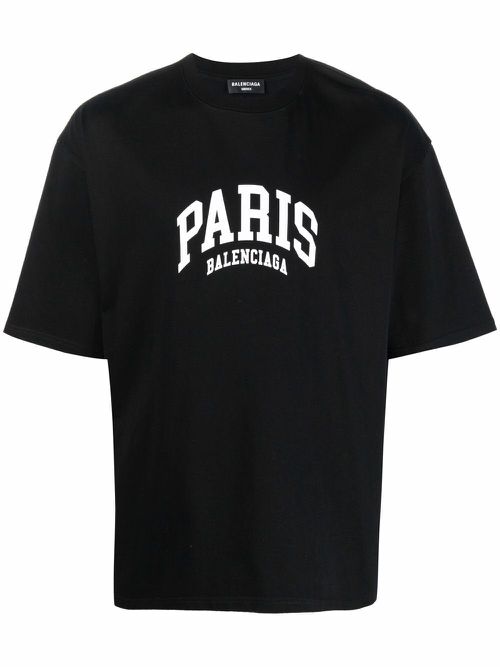 Balenciaga Paris Logo Cotton T-shirt Black - Black