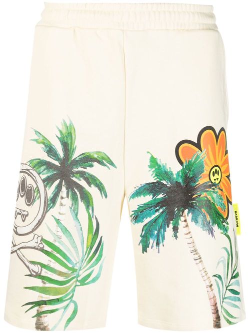 Palm tree-print cotton shorts - Neutrals
