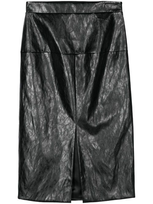 Faux-leather midi skirt - Black