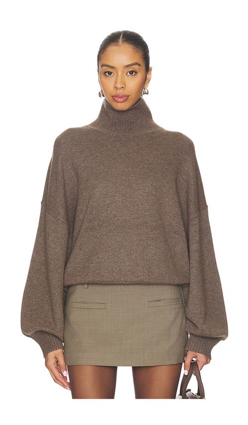 EAVES Ellara Oversized Knit Mock Neck in Dark Taupe. S also in XS, XXS, M