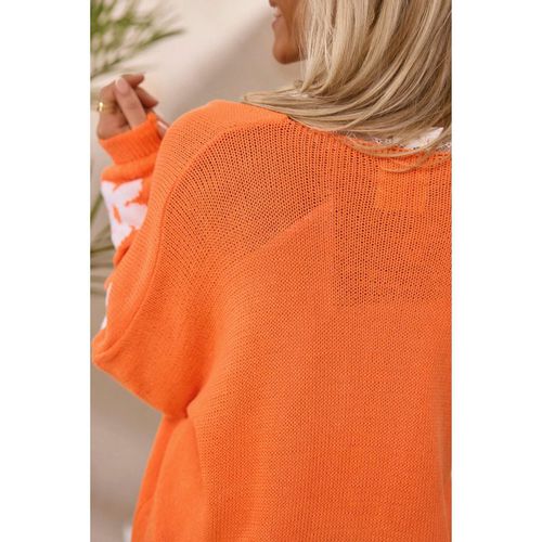 Orange Flower Pattern Drop Shoulder Plus Size Cardigan Women Tops