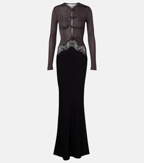 Cutout lace-trimmed maxi dress