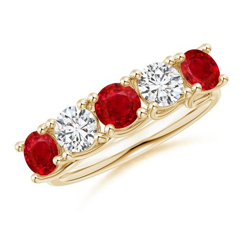 Angara 1.38 Carats Half Eternity Five Stone Ruby and Diamond Wedding Band in 18K Yellow Gold
