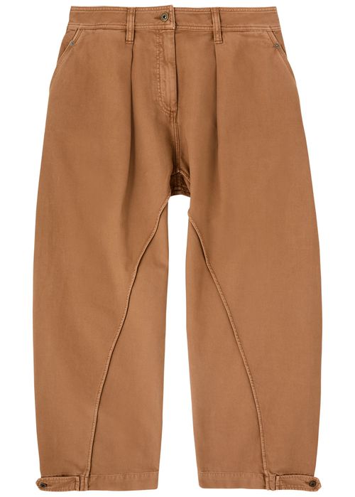 Twisted Seam Barrel-leg Cotton Trousers - Caramel - 30 (W30 / S)