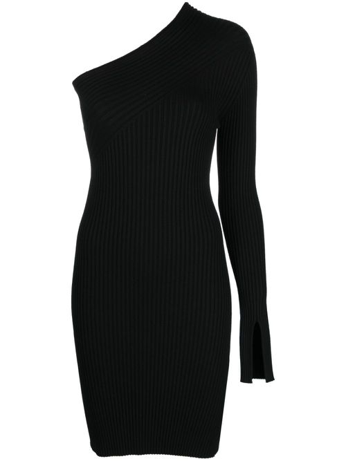 Off-shoulder rib-knit minidress - Black