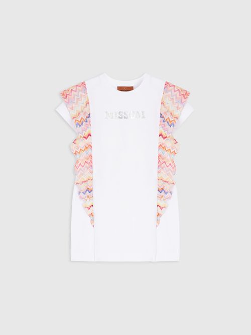Missoni - Short dress with short sleeves, printed logo and zig zag details, Girl, White